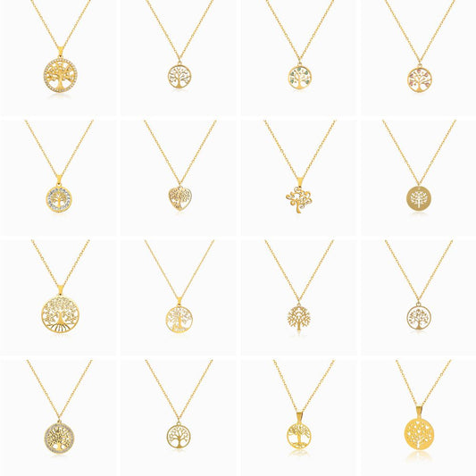 Conjunto 10 Colares Árvore da Vida CL0035 - Aço Inox Dourado