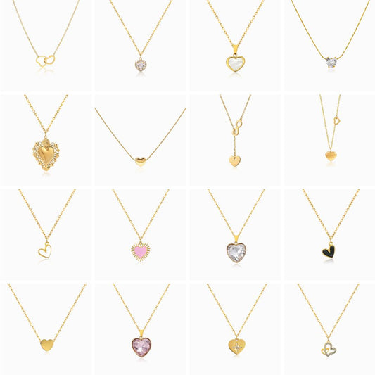 Conjunto 10 Colares Coração CL0043 - Aço Inox Dourado
