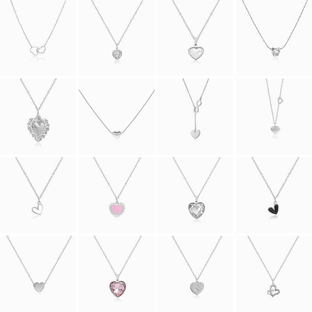 Conjunto 10 Colares Coração CL0043 - Aço Inox Prateado