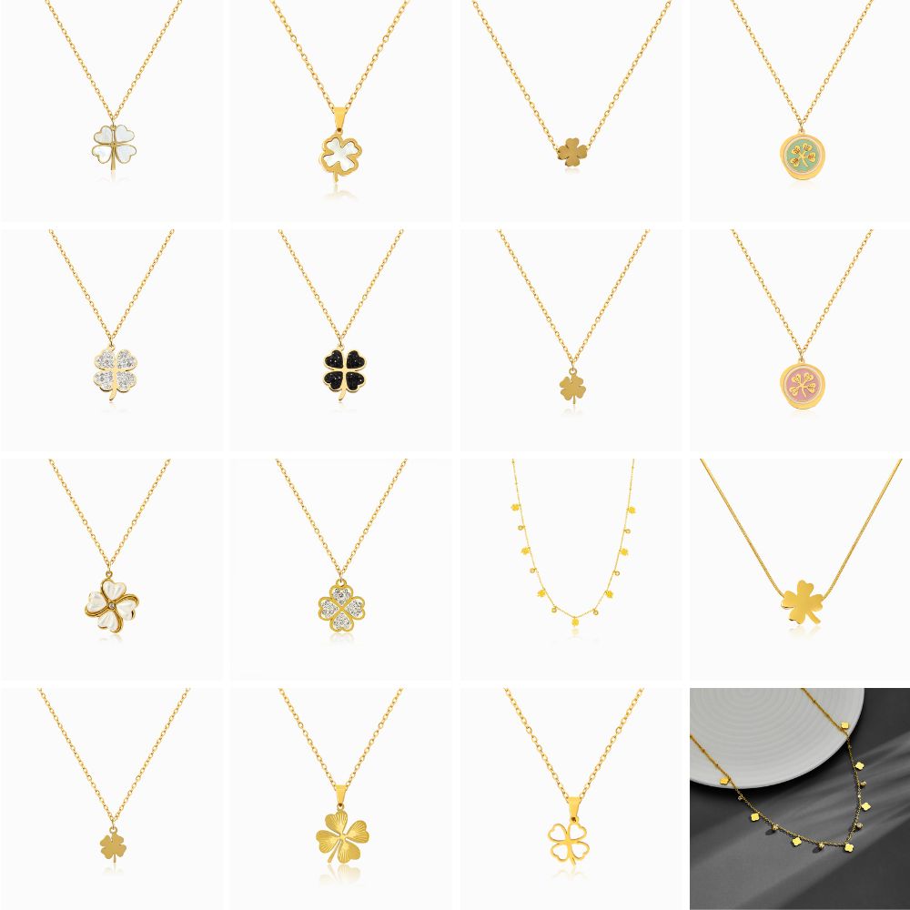 Conjunto 10 Colares Trevo de Coração CL0042 - Aço Inox