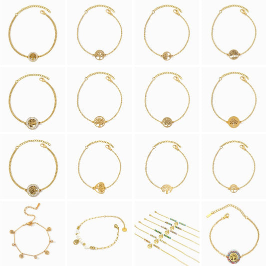 Conjunto 10 Pulseiras Árvore da Vida SL3117 - Aço Inox