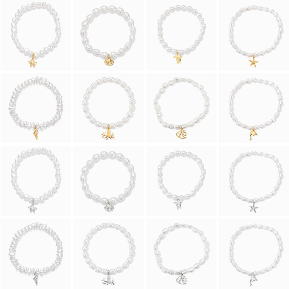 Conjunto 10 Pulseiras Elásticas Verão SL3116 - Aço Inox com Pérola