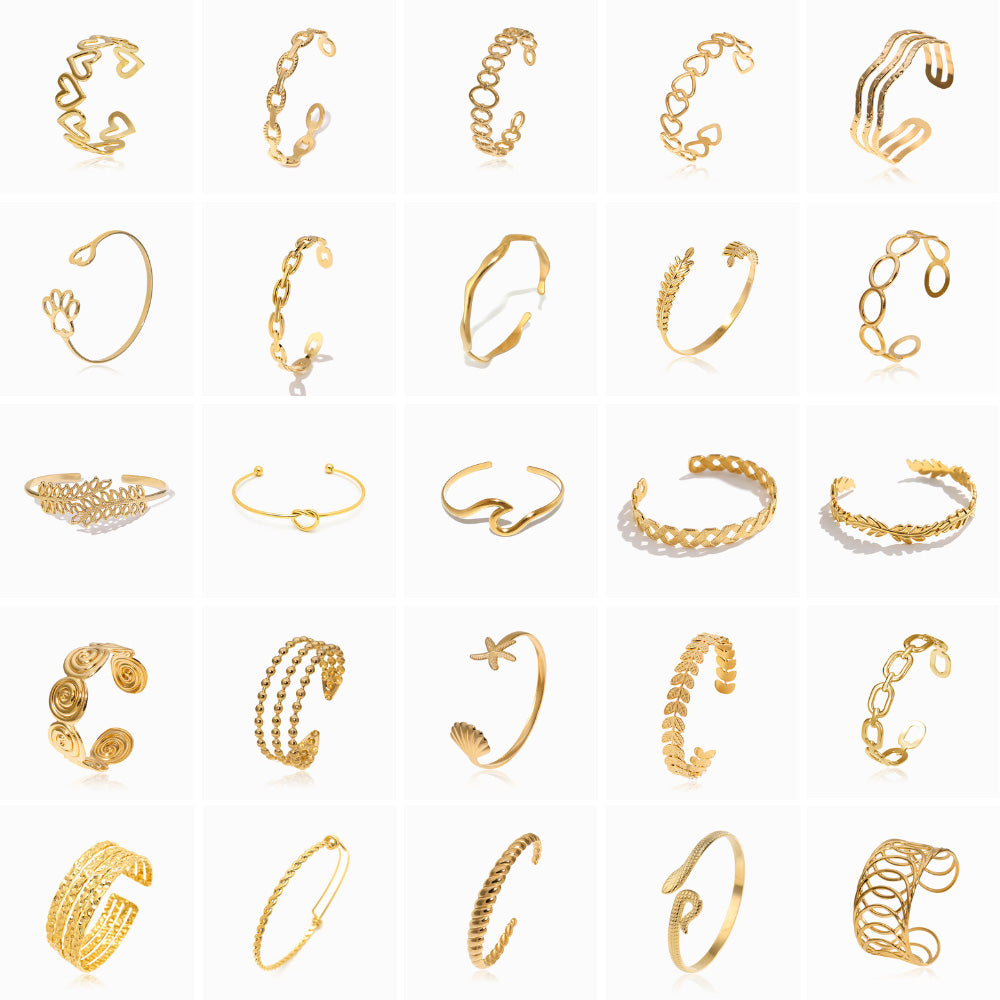  Conjunto Braceletes Ajustáveis SZ1059 - Aço Inox Dourado