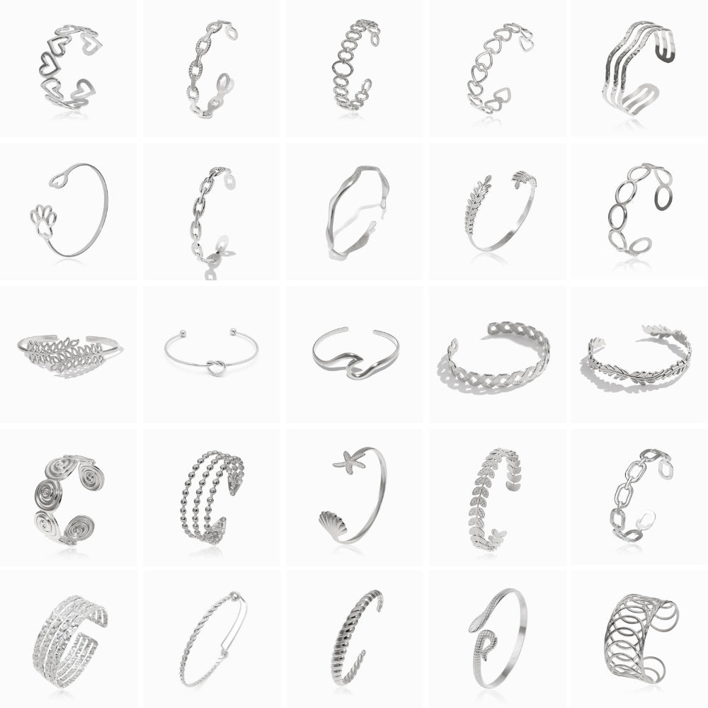 Conjunto Braceletes Ajustáveis SZ1059 - Aço Inox Prateado