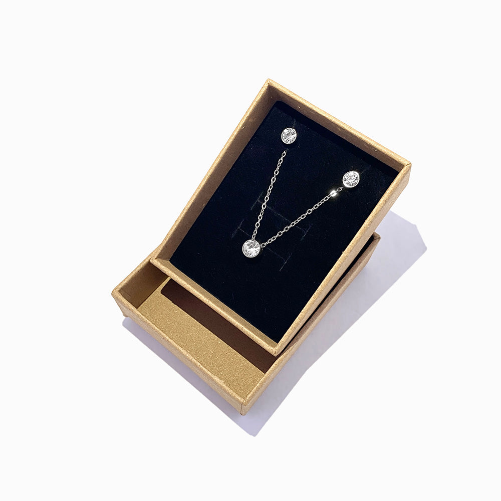 Conjunto 3pçs Colar/Brincos Pedra de Nascimento TC0010 (Caixa Incluída) - Aço Inox Prateado