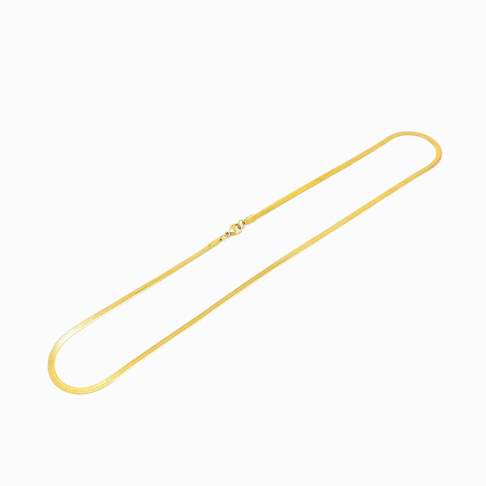 Fio Malha Snake Achatada 3mm - Aço Inox Dourado com Detalhes