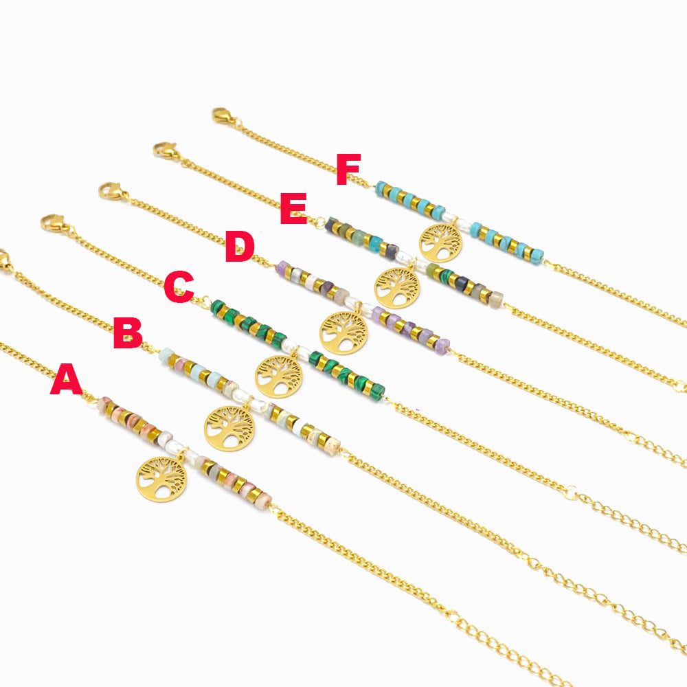 Pulseira Pedra Natural com Árvore da Vida SL3012 - Aço Inox
