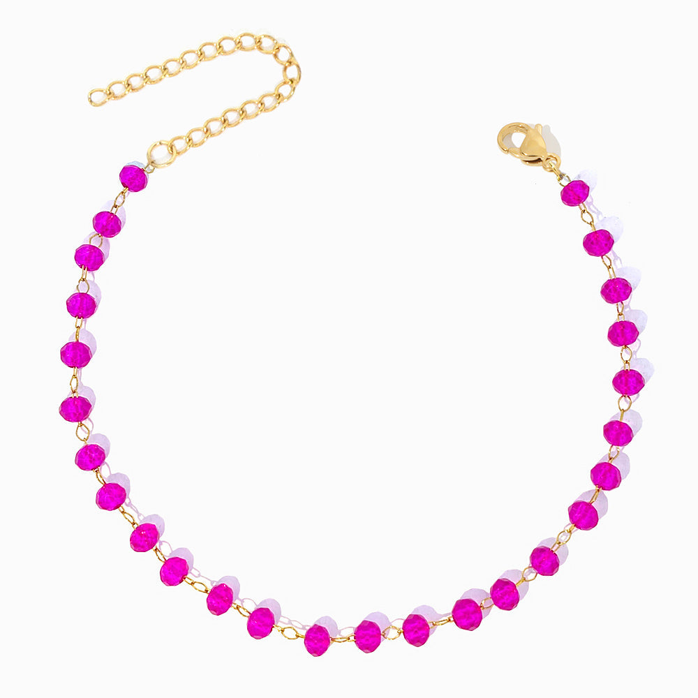 Pulseira com Cristal Rosa Choque SL2266 - Aço Inox