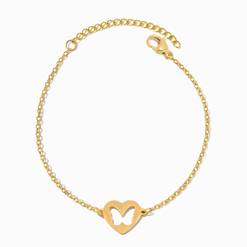 Pulseira Coração com Recorte de Borboleta SL2321 - Aço Inox Dourado