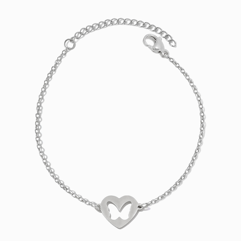 Pulseira Coração com Recorte de Borboleta SL2321 - Aço Inox Prateado