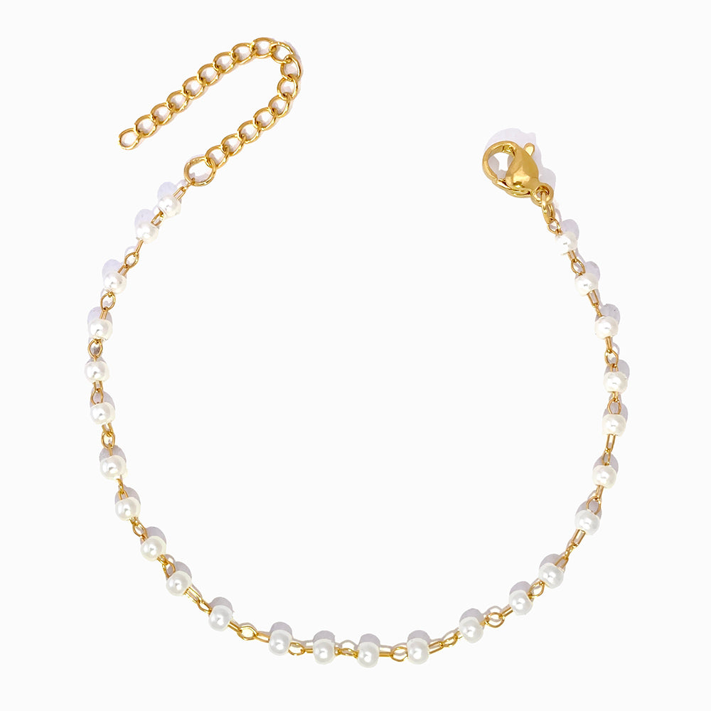 Pulseira de Pé com Pérolas SL2113 - Aço Inox Dourado