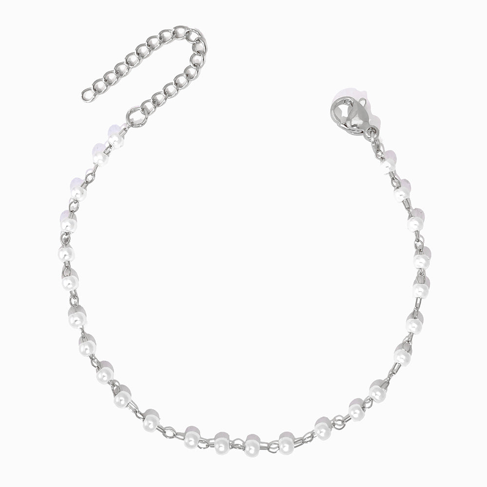 Pulseira de Pé com Pérolas SL2113 - Aço Inox Prateado