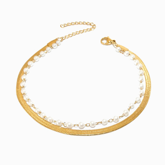 Pulseira de Pé Dupla 18+6cm SL2228 - Aço Inox Dourado