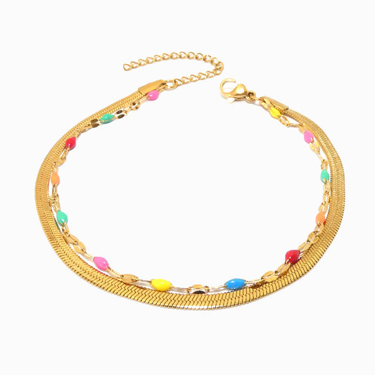 Pulseira de Pé Dupla 18+6cm SL2220 - Aço Inox