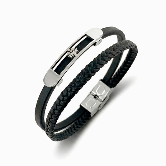 Pulseira Masculina SL5801 - Couro Sintético e Aço Inox