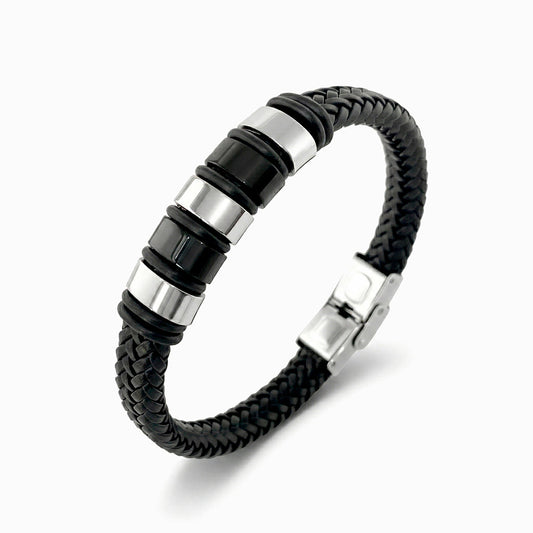 Pulseira Masculina SL5804 - Couro Sintético e Aço Inox
