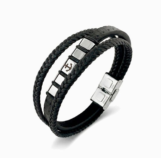 Pulseira Masculina SL5805 - Couro Sintético e Aço Inox