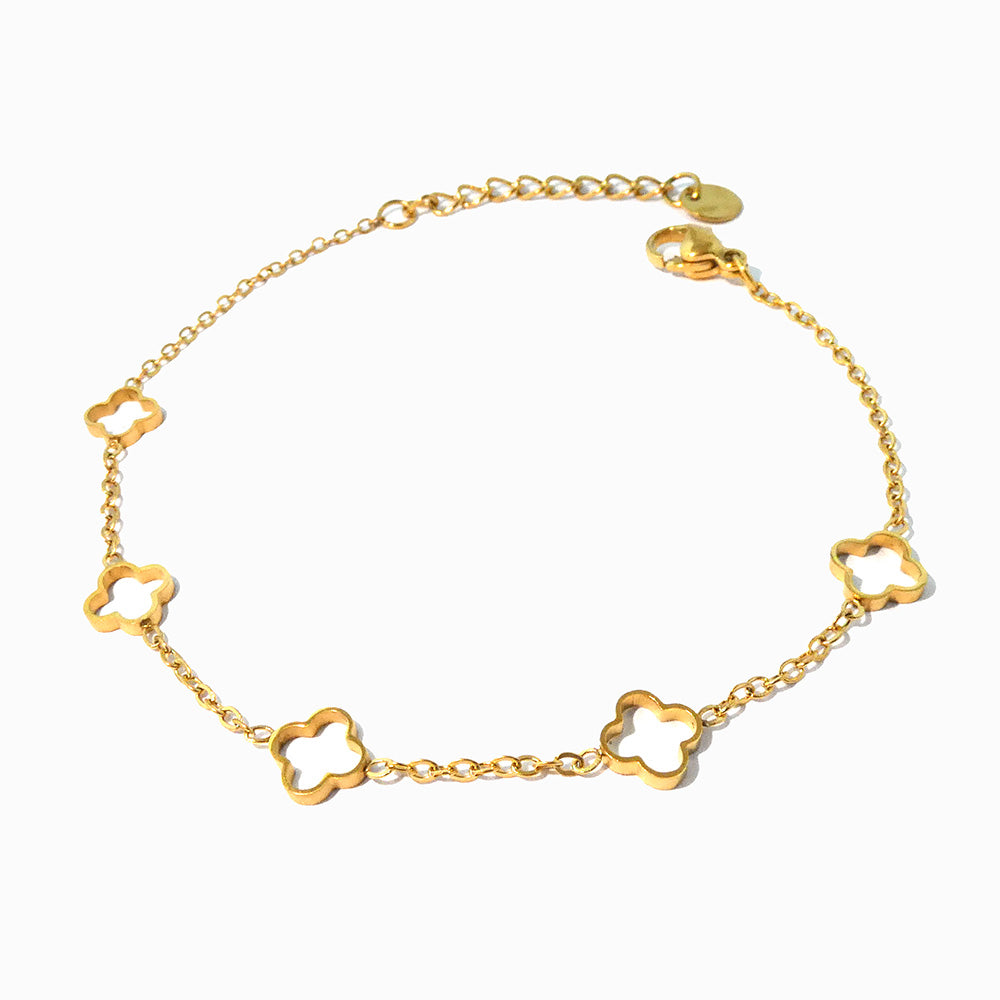 Pulseira Minimalista com Trevo SL3113 - Aço Inox Dourado