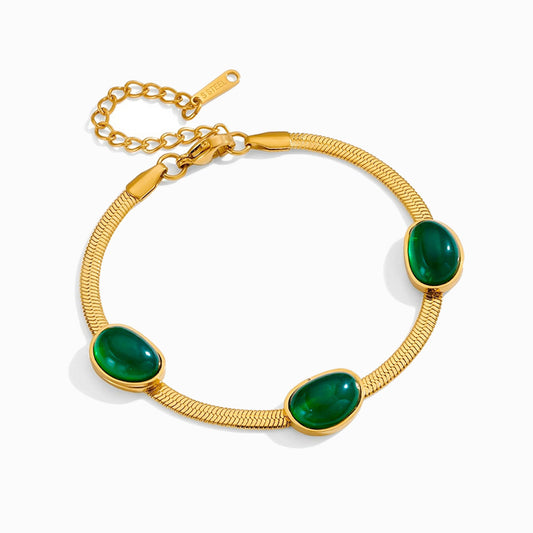 Pulseira Malha Snake com Esmeralda SL1027 - Aço Inox