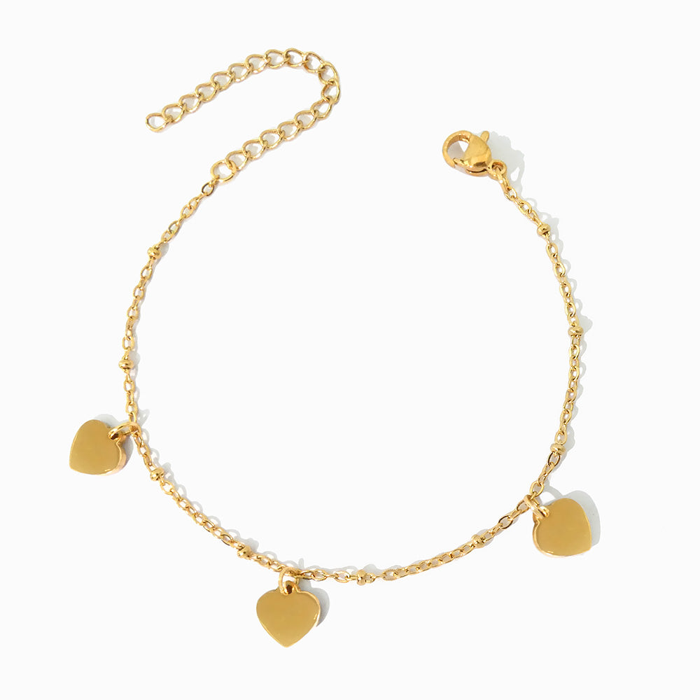 Pulseira Minimalista com Corações SL2246 - Aço Inox Dourado
