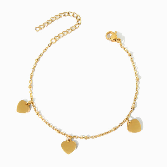 Pulseira Minimalista com Corações SL2246 - Aço Inox Dourado