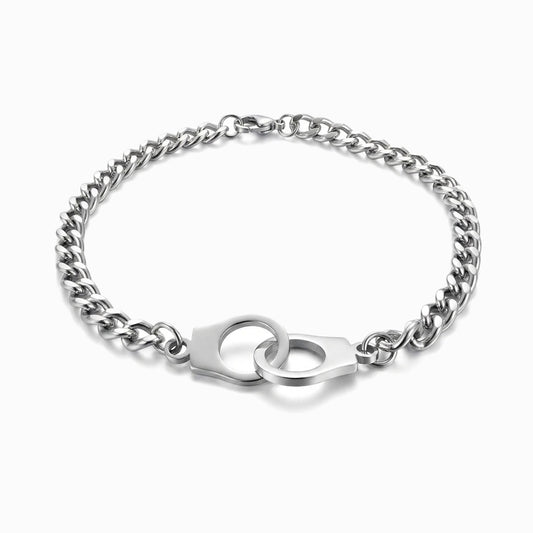 Pulseira Algemas de Aço Inox Prateado