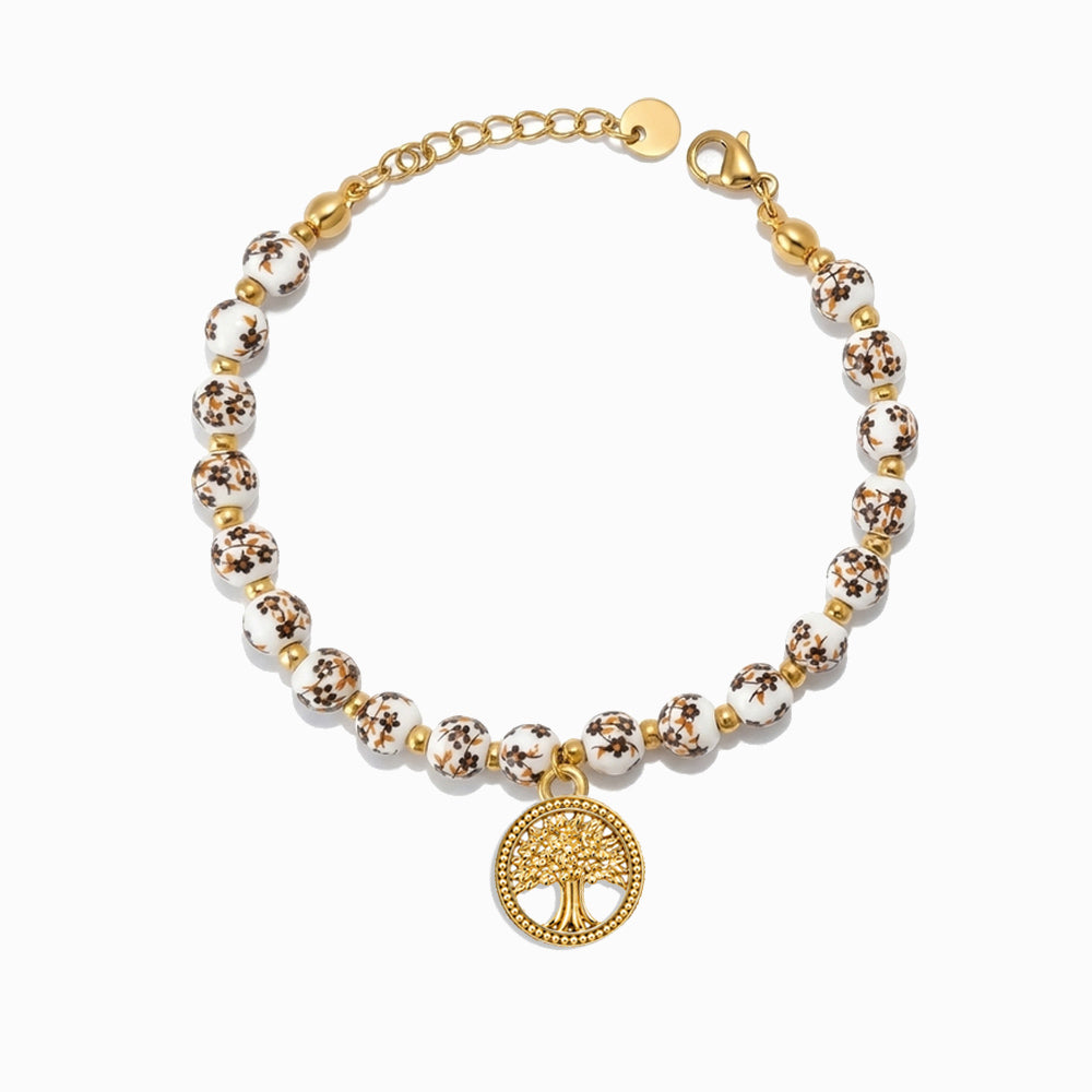 Pulseira Cerâmica com Árvore da Vida SL3119 - Aço Inox