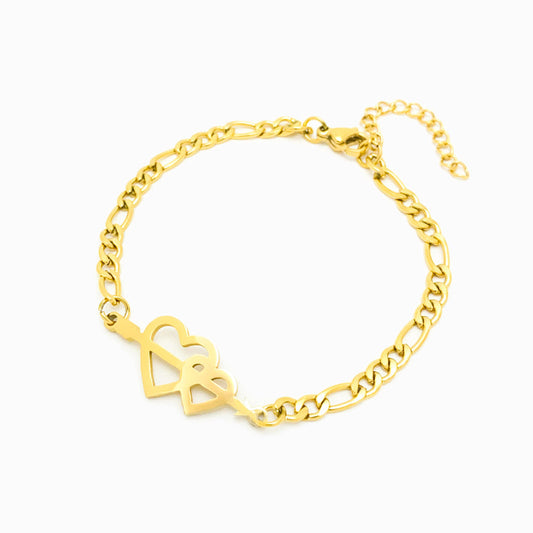 Pulseira Malha Fígaro com Corações SL1054 - Aço Inox