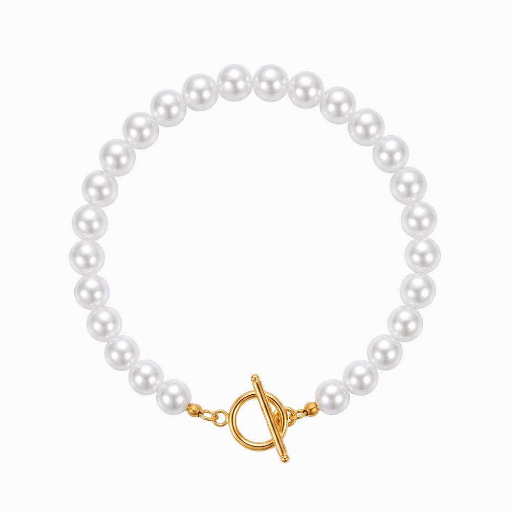Pulseira Minimalista com Pérolas SL8033D-YSR025 - Aço Inox