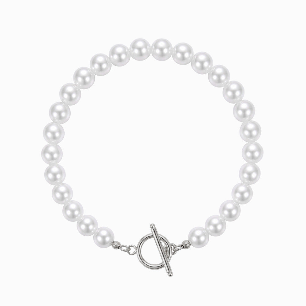 Pulseira Minimalista com Pérolas 21cm SL8033 - Aço Inox