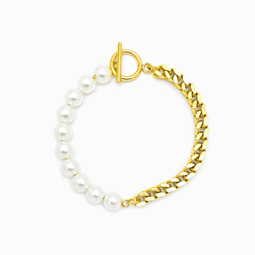 Pulseira SL1096 - Aço Inox Dourado com Pérola Sintética