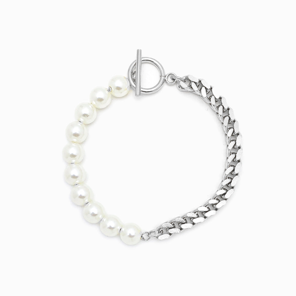 Pulseira SL1096 - Aço Inox Prateado com Pérola Sintética