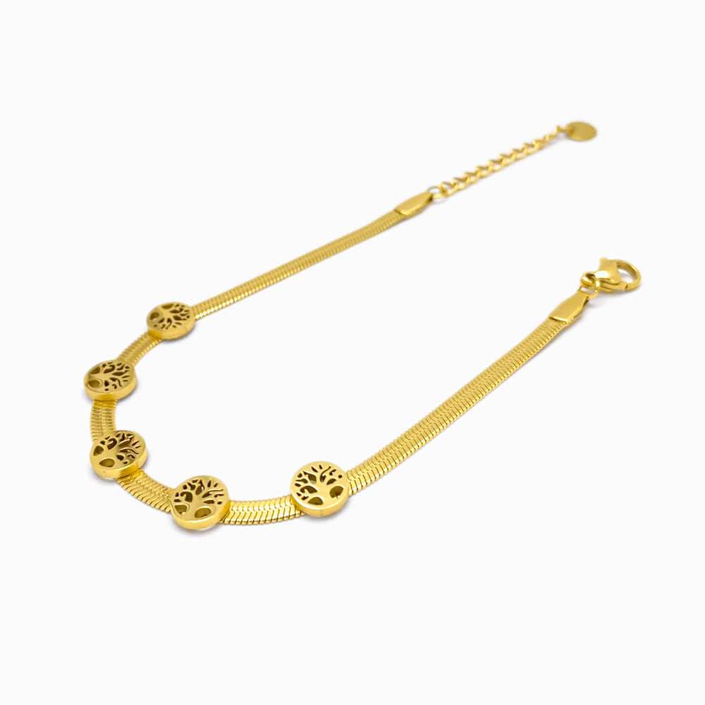 Pulseira Malha Snake com Árvore da Vida SL3021 - Aço Inox Dourado