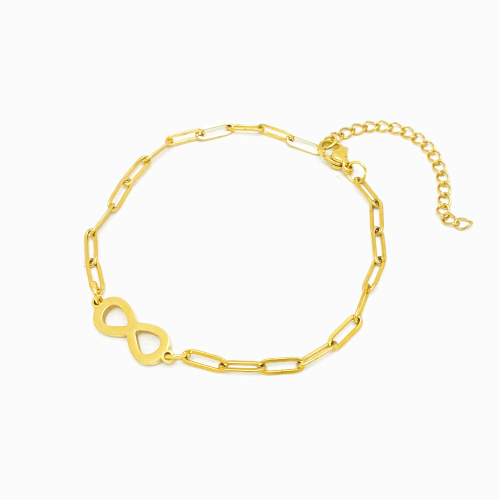 Pulseira de Pé com Símbolo do Infinito - Aço Inox Dourado