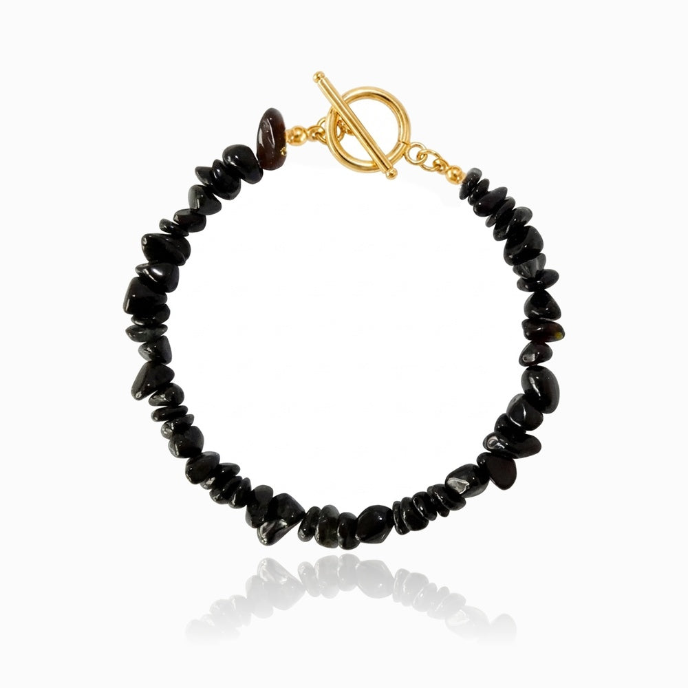 Pulseira de Cascalho Obsidiana PN4073-JDR050 - Pedra Natural e Aço Inox