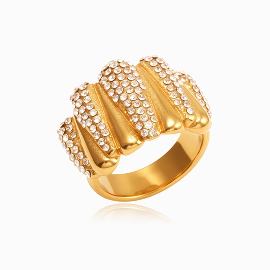 Anel Extravagante com Strass 18mm JZ1482 - Aço Inox Dourado