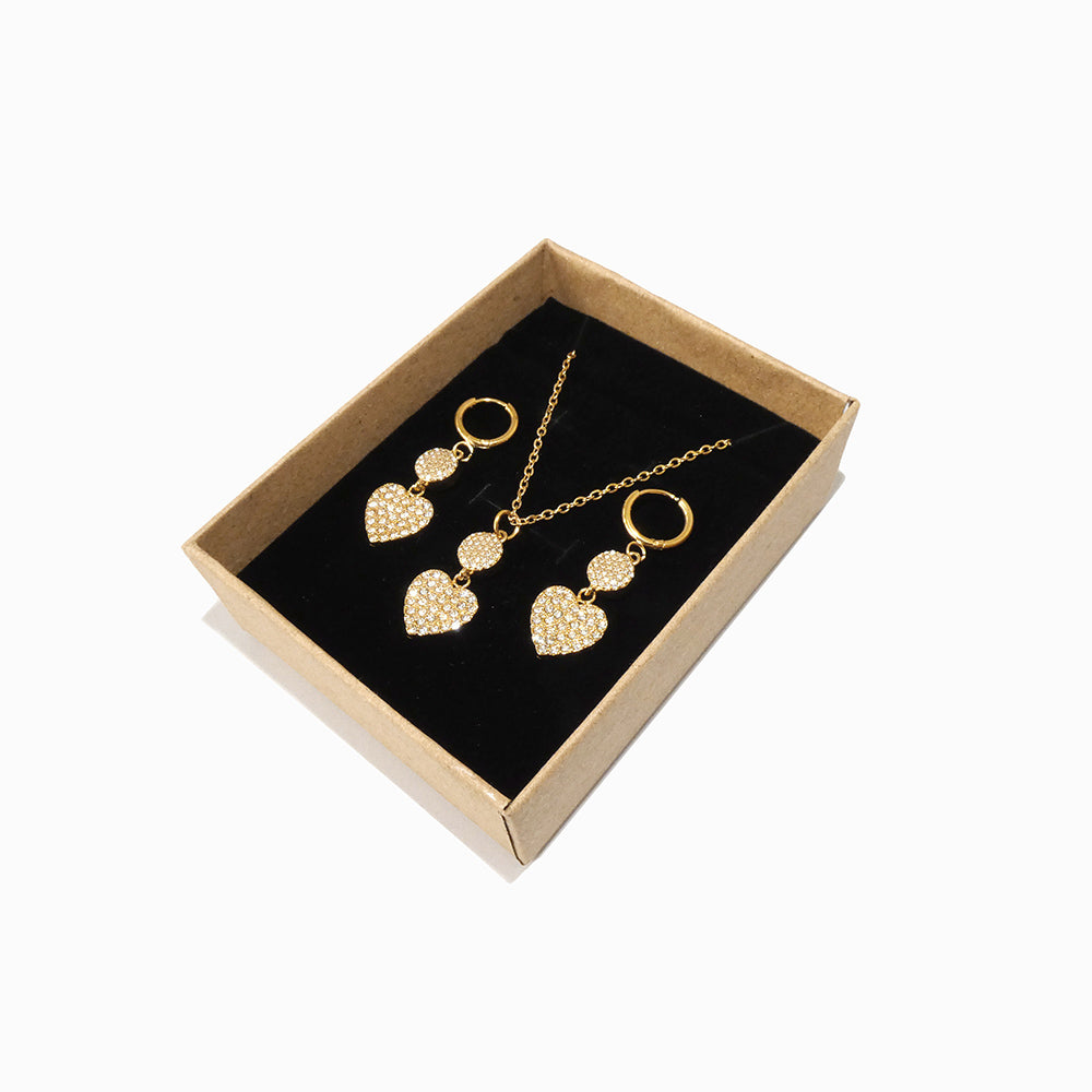 Conjunto 3pçs Colar/Brincos Coração TC0020 (Caixa Incluída) - Aço Inox