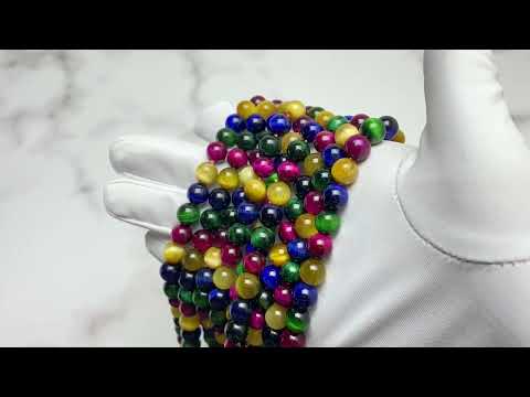 Apresentação Fiada Contas Olho de Tigre Mix 8mm