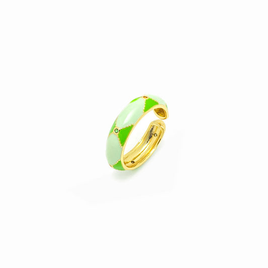 Anel de Latão Ajustável com Esmalte e Zircónias LX1008