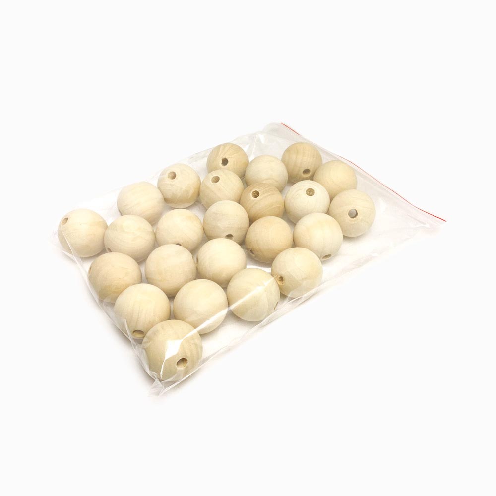 Pack 500g contas de madeira 25mm