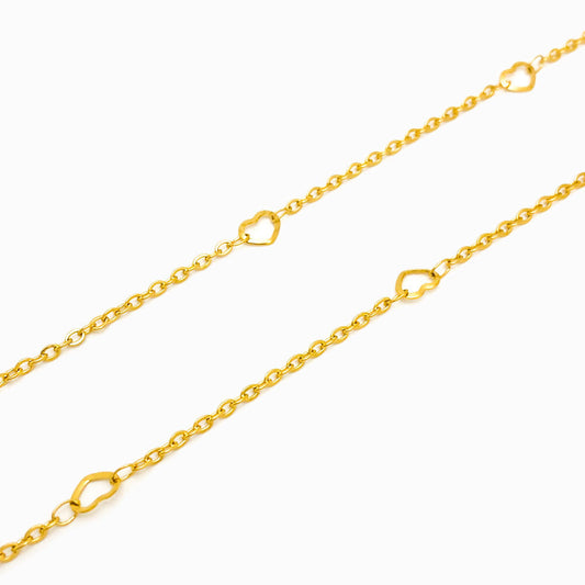 Corrente Elo Oval Achatado com Coração 2mm AC2001 - Aço Inox