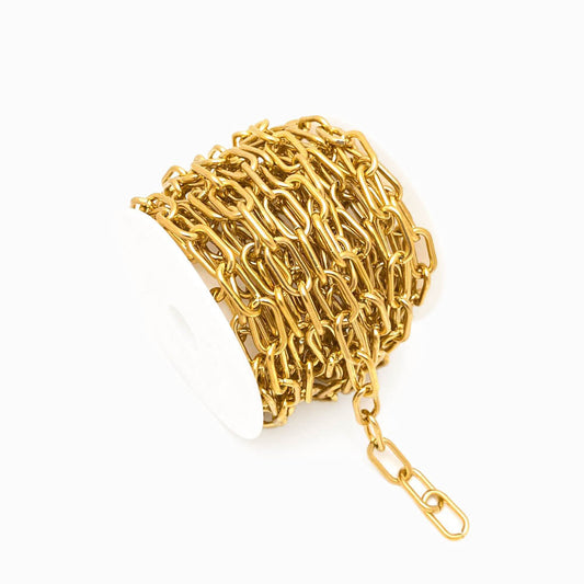 Rolo 5m Corrente Elo Oval 7mm - Aço Inox Dourado