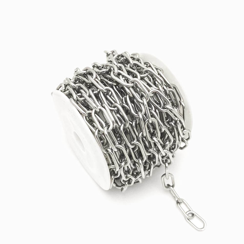 Rolo 5m Corrente Elo Oval 7mm - Aço Inox Prateado