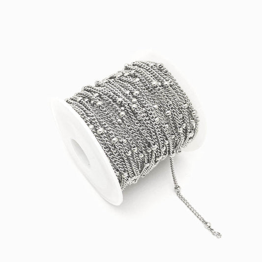 Rolo 5m Corrente Elo Oval Torcido com Bolinhas 1.8mm - Aço Inox Prateado