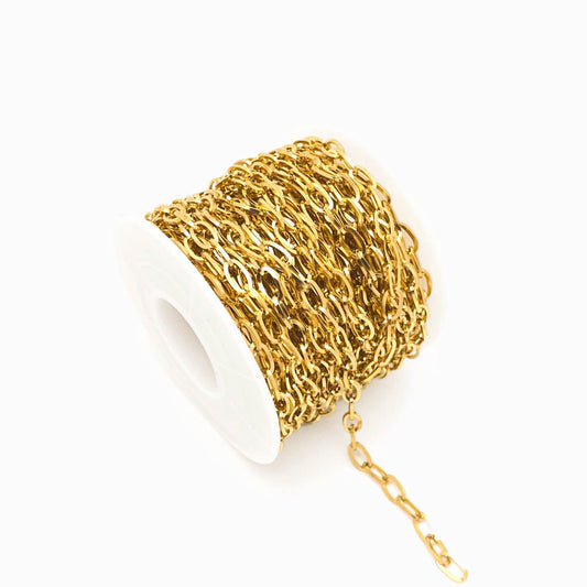 Rolo 10m Corrente Elo Oval 3.8x7mm - Aço Inox Dourado