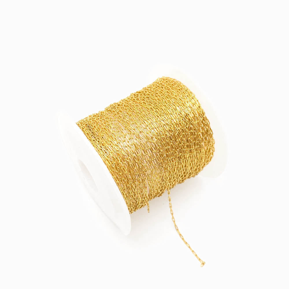 Rolo 10m Corrente Elo Retangular Fino 1mm - Aço Inox Dourado