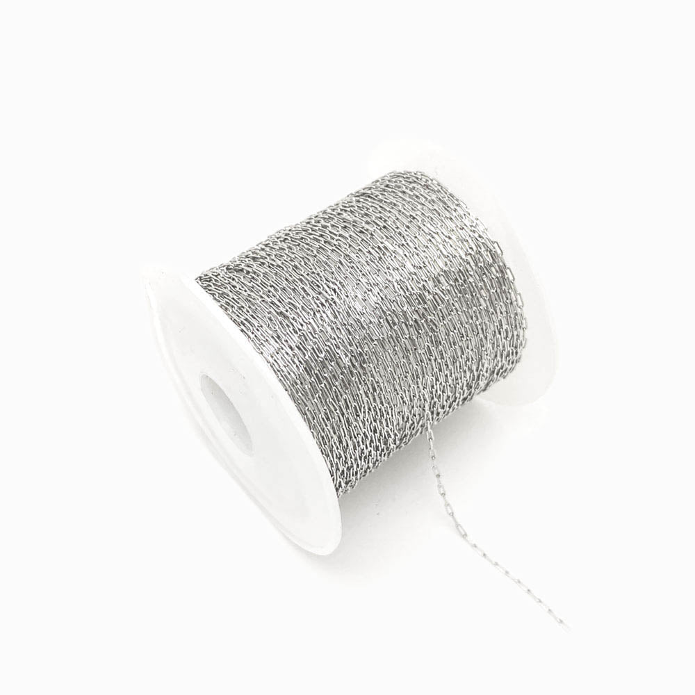 Rolo 10m Corrente Elo Retangular Fino 1mm - Aço Inox Prateado