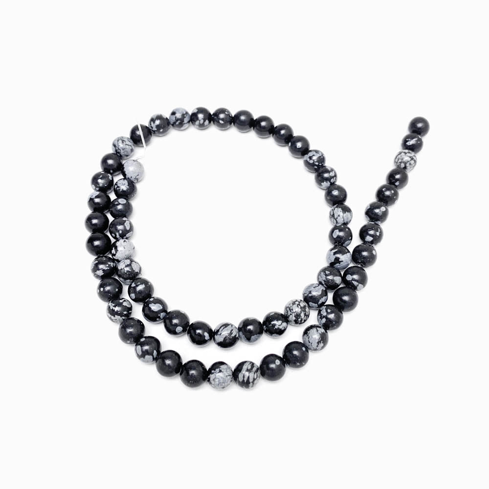 Fiada Contas Obsidiana Floco de Neve 6mm