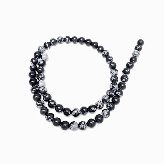 Fiada Contas Obsidiana Floco de Neve 6mm