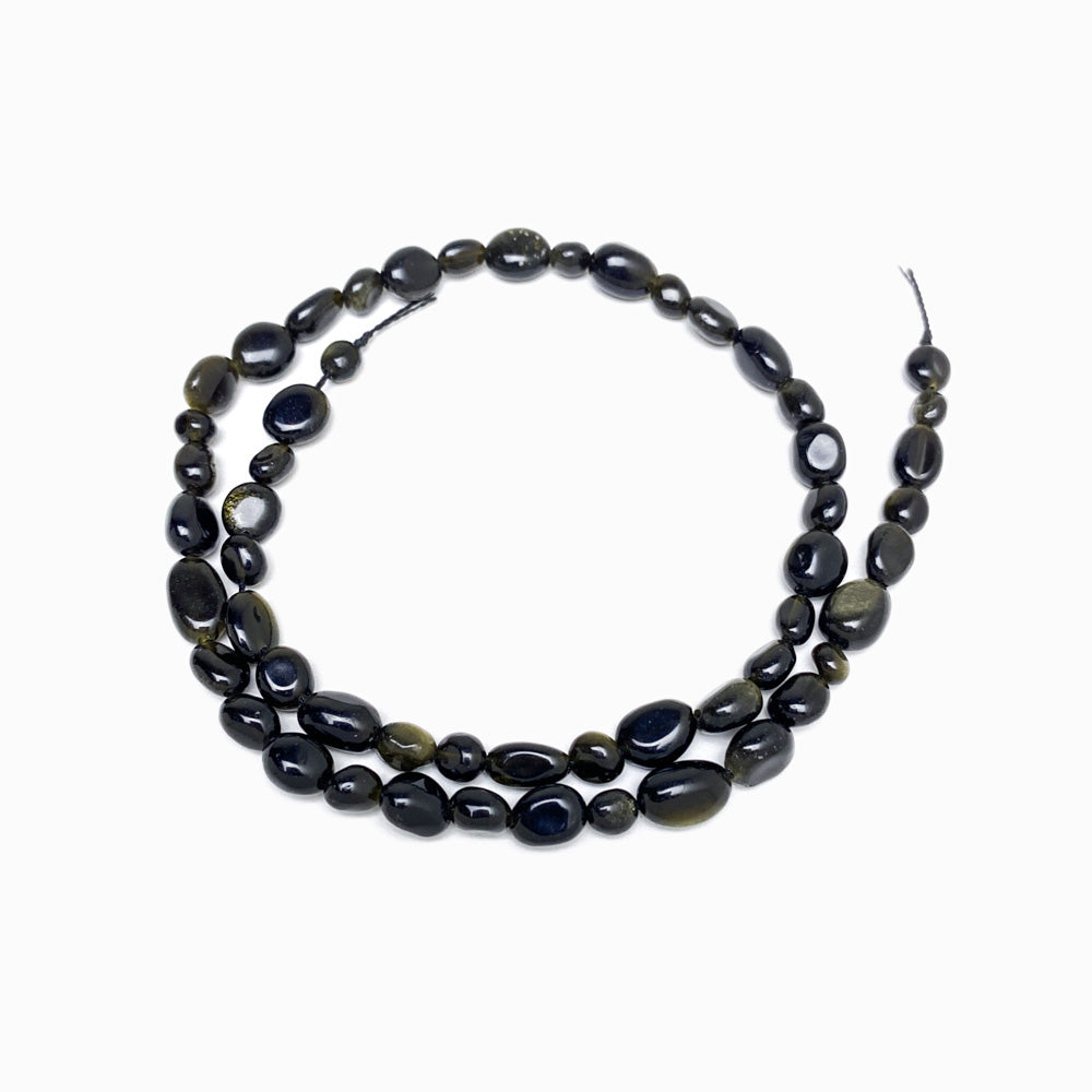 Fiada 40cm Miçangas Obsidiana Dourada 8x7mm PN7022